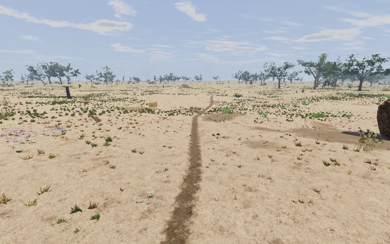 Ein Trampelpfad der Tiere durch die Steppe.
